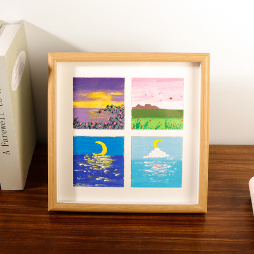 Hand-painted oil pastel paper mounted picture frame wholesale square four-nine grid photo frame hollow three-dimensional photo frame table hanging wall