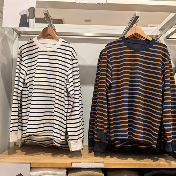 Japanese Single Men's/Women's Spring and Autumn New Cotton Blended Round Neck Striped Long Sleeve T-Shirt Boyfriend Style Base Shirt 477340