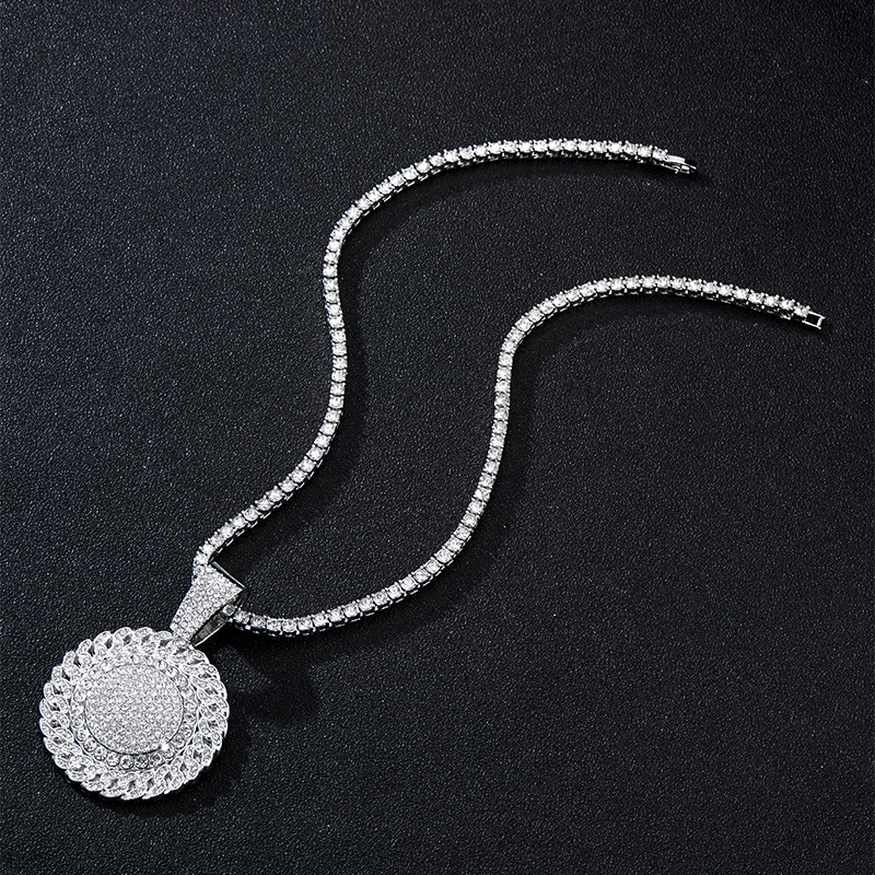 Hiphop Full Diamond Round Pendant Necklace For Men And Women_voghion.com