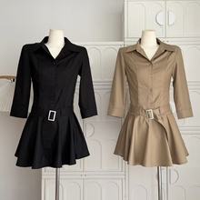 姐感气质收腰系带修身衬衫百褶连衣裙量莱赛尔凉感A字裙