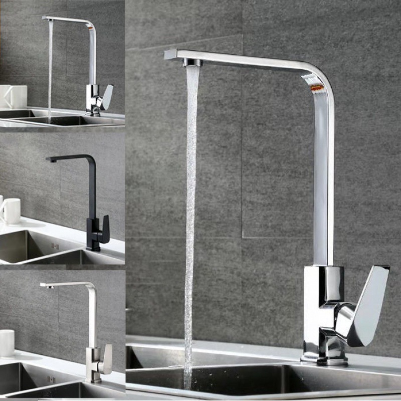 跨境不锈钢厨房水龙头四方扁管可旋转厨房洗菜盆水槽冷热龙头批发