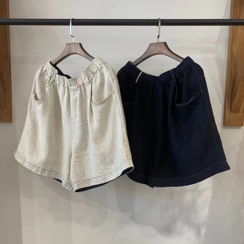일본식 데님 리넨 쇼트 여자 여름 새로운 레트로 예술적 느슨한 캐주얼 올 매치 슬림 핏 스트레이트 팬츠