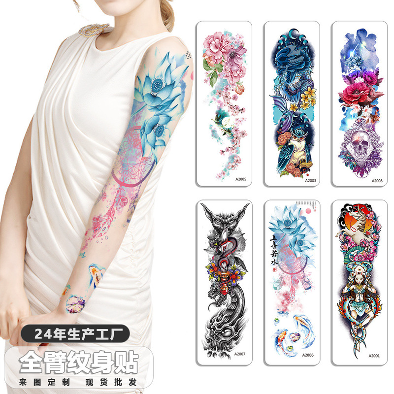 Cross-Border Hot-Selling In-Stock European-Style Colorful Bold Tattoo Stickers, Arm Water Transfer Luxury American-Style Large Graphic Tattoo Stickers