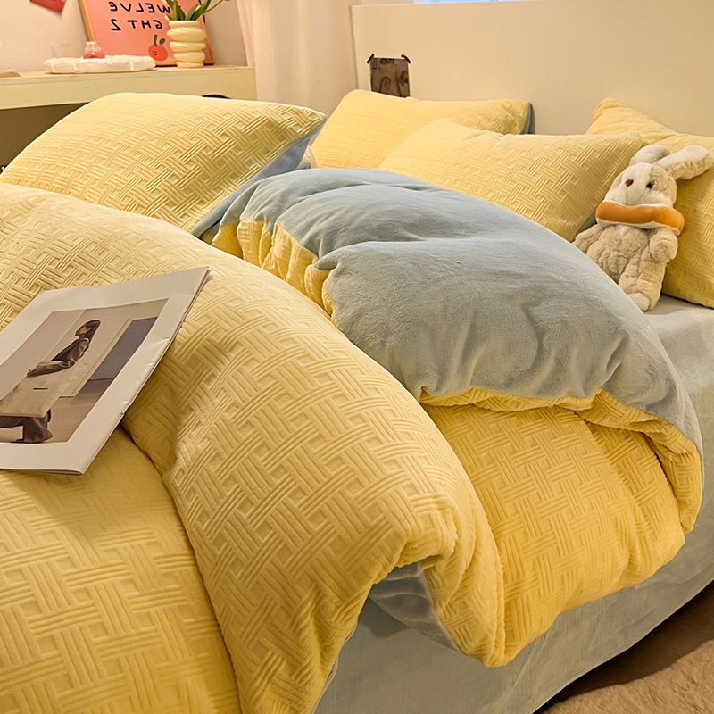 Funda de edredón de terciopelo de leche pieza individual 150x200x220 invierno más funda de edredón de terciopelo simple hoja de edredón de terciopelo de coral 4