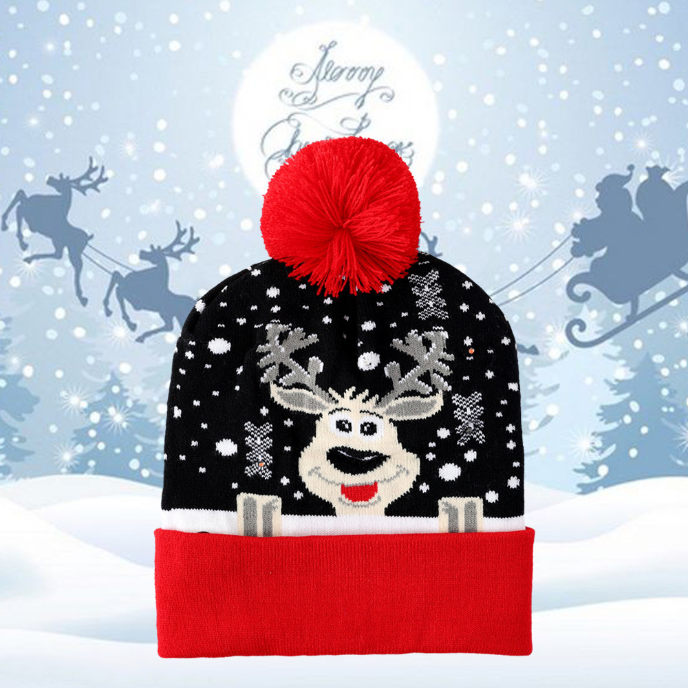 Sombrero de Navidad de invierno transfronterizo sombrero de soldado jacquard de punto de moda fiesta de Navidad cálido sombrero de luz LED al por mayor