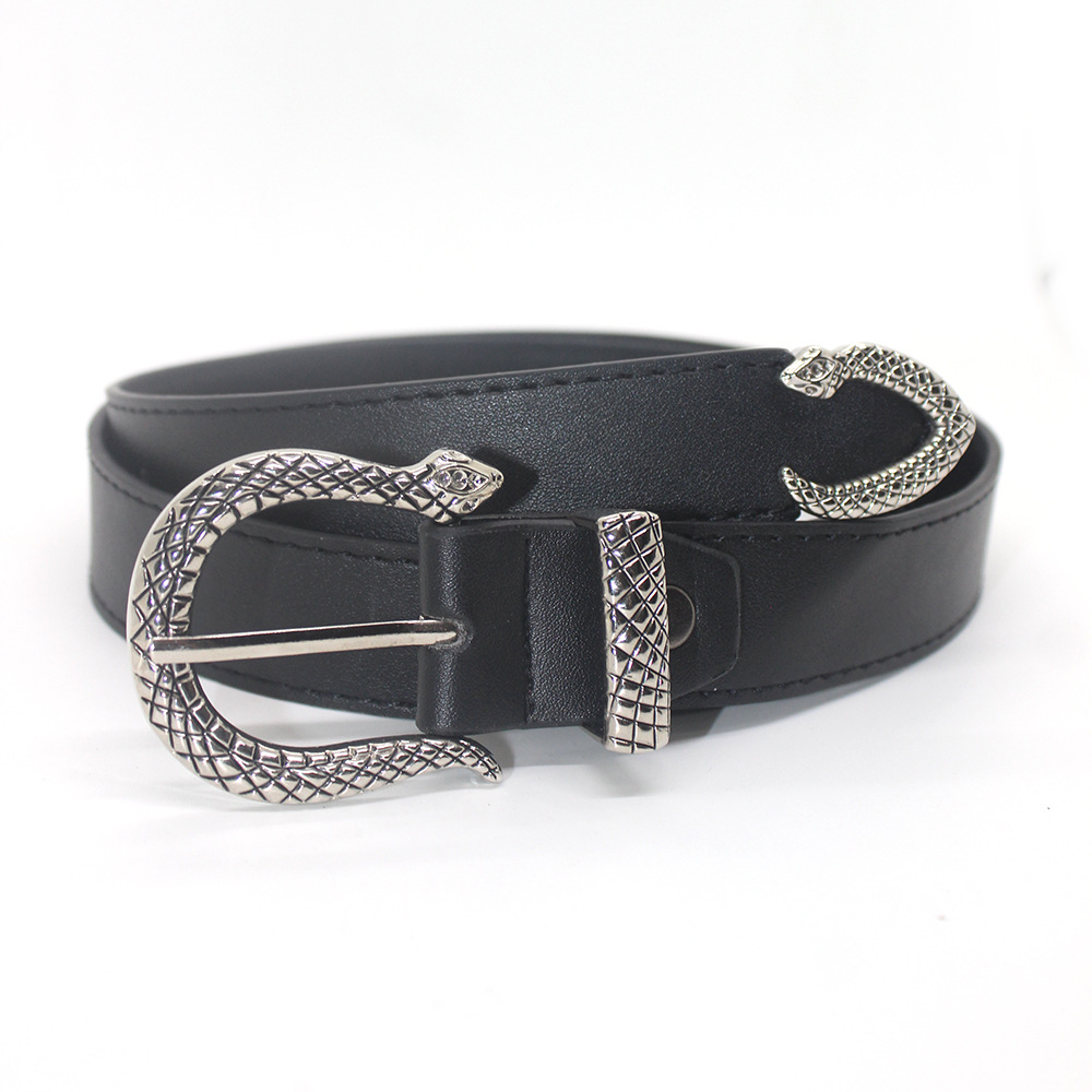 Trendy new three-piece snake buckle belt women's jeans skirt accessories personalized niche Korean fashion belt