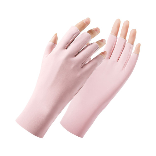 Summer wholesale sun protective gloves for women, UV-blocking, nail-friendly, outdoor cycling, ice silk half-finger gloves, breathable and thin model
