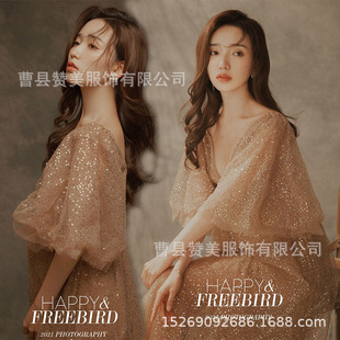 2022 New Maternity Photo Sequin Xianer Wedding Dress Dress Internet Celebrity Photo Shooting Big Belly Mummy Art Studio Clothing