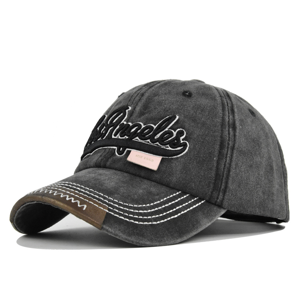 Cappello da baseball Los Angeles con visiera parasole, ricamato in 3D con lingua d'anatra e lavato, con vecchie grondaie curve_voghion.com