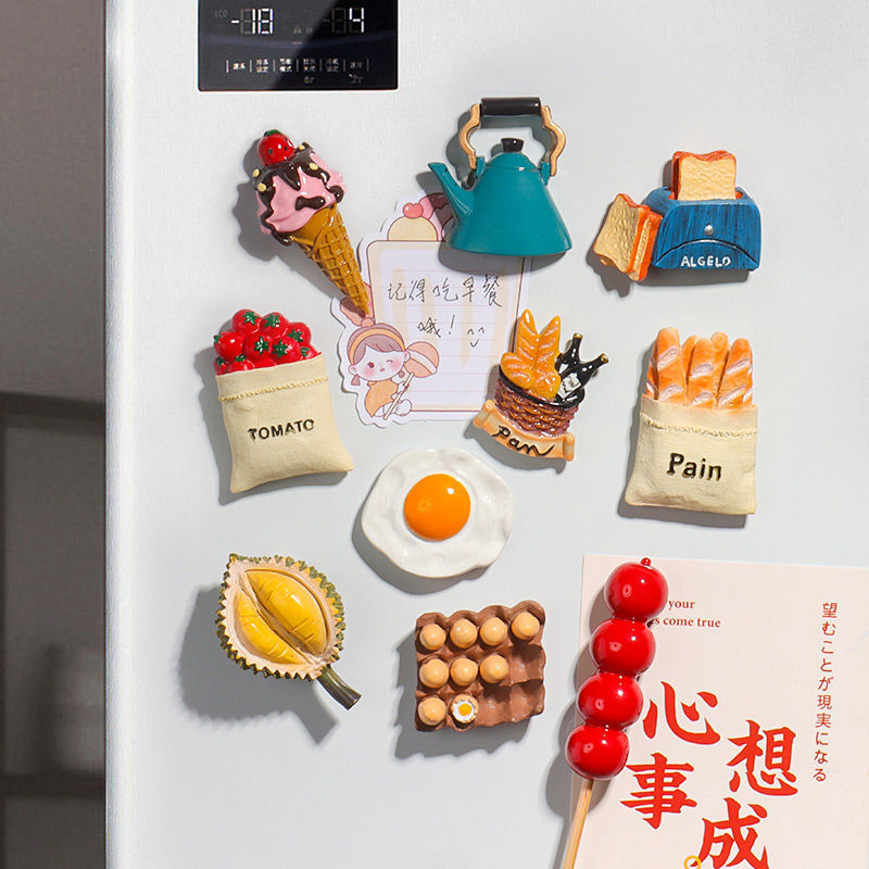 冰箱贴磁铁可爱ins食物磁性贴3D立体鸡蛋面包食玩装饰创意磁力贴|undefined