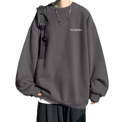 2026 American retro Hong Kong style round-neck sweater men's spring and autumn fashion brand ins loose inner trim and velvet sweater