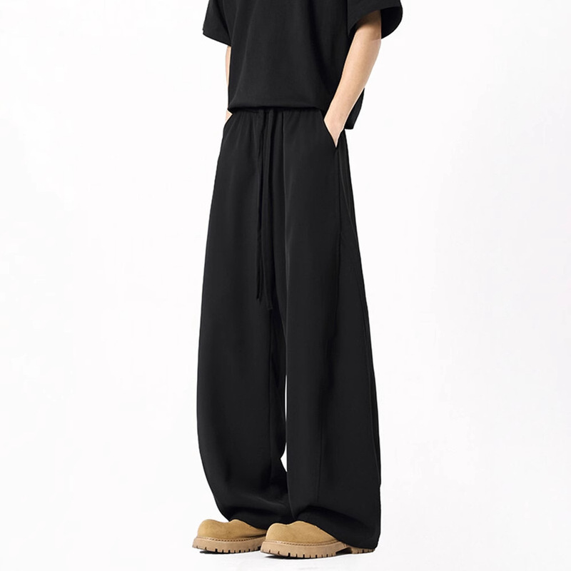 2025 Men's Summer Thin Ice Silk Pants, Loose Straight-Leg Casual Pants with Drape, Gray Dress Pants