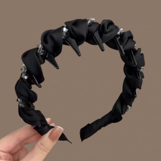 # 92 black silk surface rhinestone wavy hairband