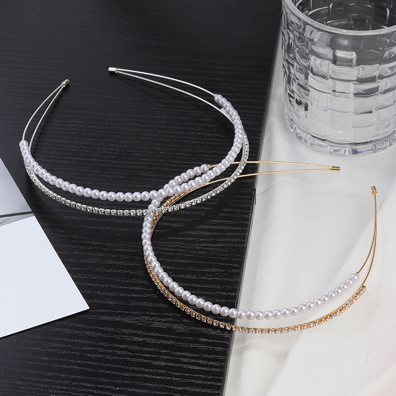 Nuevos productos de cabello para la dama super-Xian correa de cabello temperamento simple correa de cabello de diamante de doble perla dulce correa de cabello