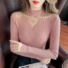 蕾丝半高领针织打底衫女秋冬季2025新款内搭毛衣义乌设计网纱上衣