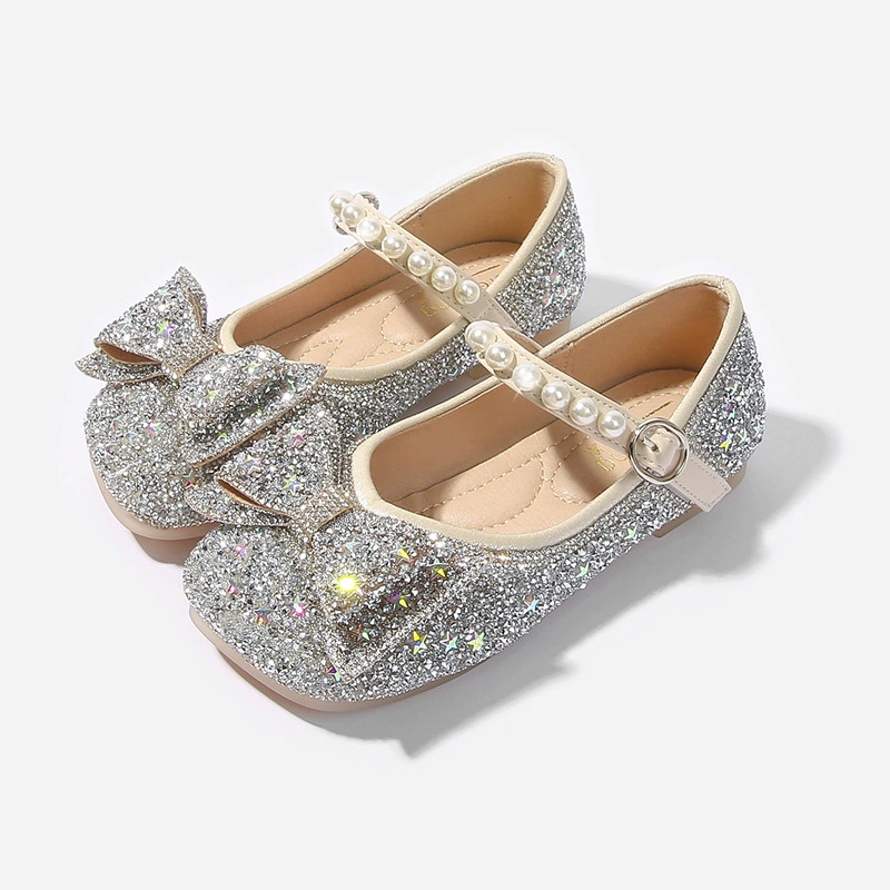 Принцесс обувь мода хрустальные туфли для девочек весна и осень новые плоские туфли для девочек сокровище розовые жемчужные туфли для детей