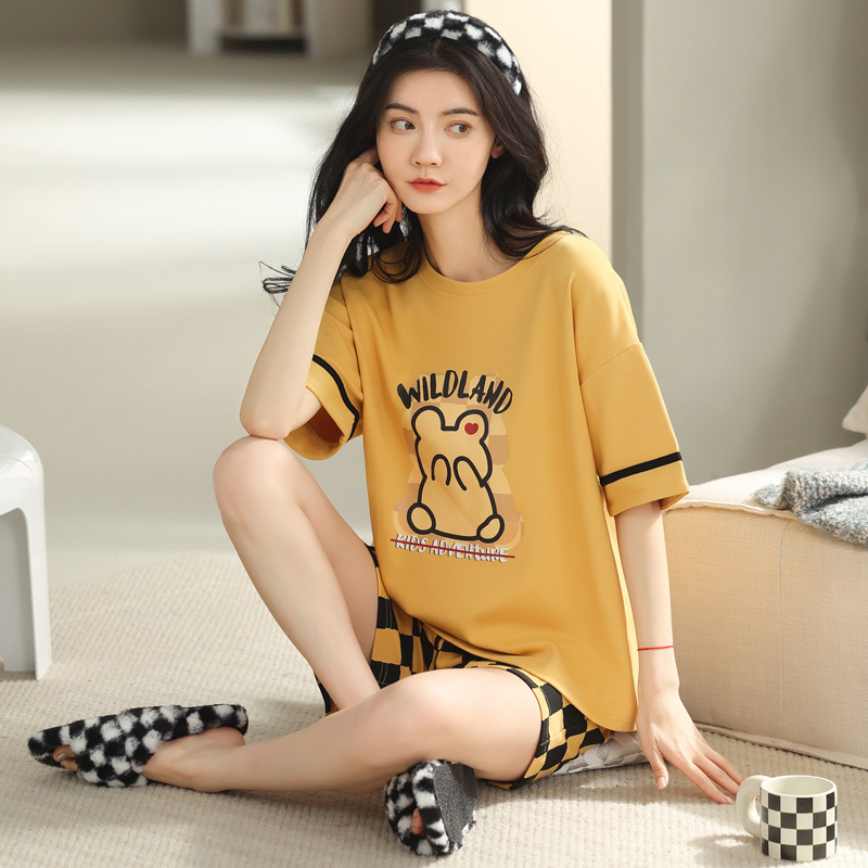 Pajamas for Women, Short-Sleeved Shorts Set, Korean Style Student Casual Home Wear, Base Layer Top and Pants, Pure Cotton, Can Be Worn Outside