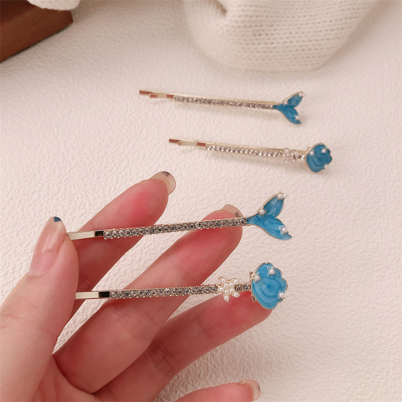 简约美人鱼尾珍珠小发夹小巧精致边夹少女一字夹网红小清新刘海夹|undefined