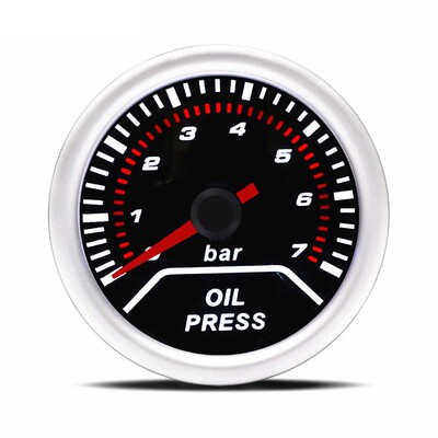 跨境汽车改装油压表2寸12VBAR52mm0~7  白光机械式墨镜油压表|ru
