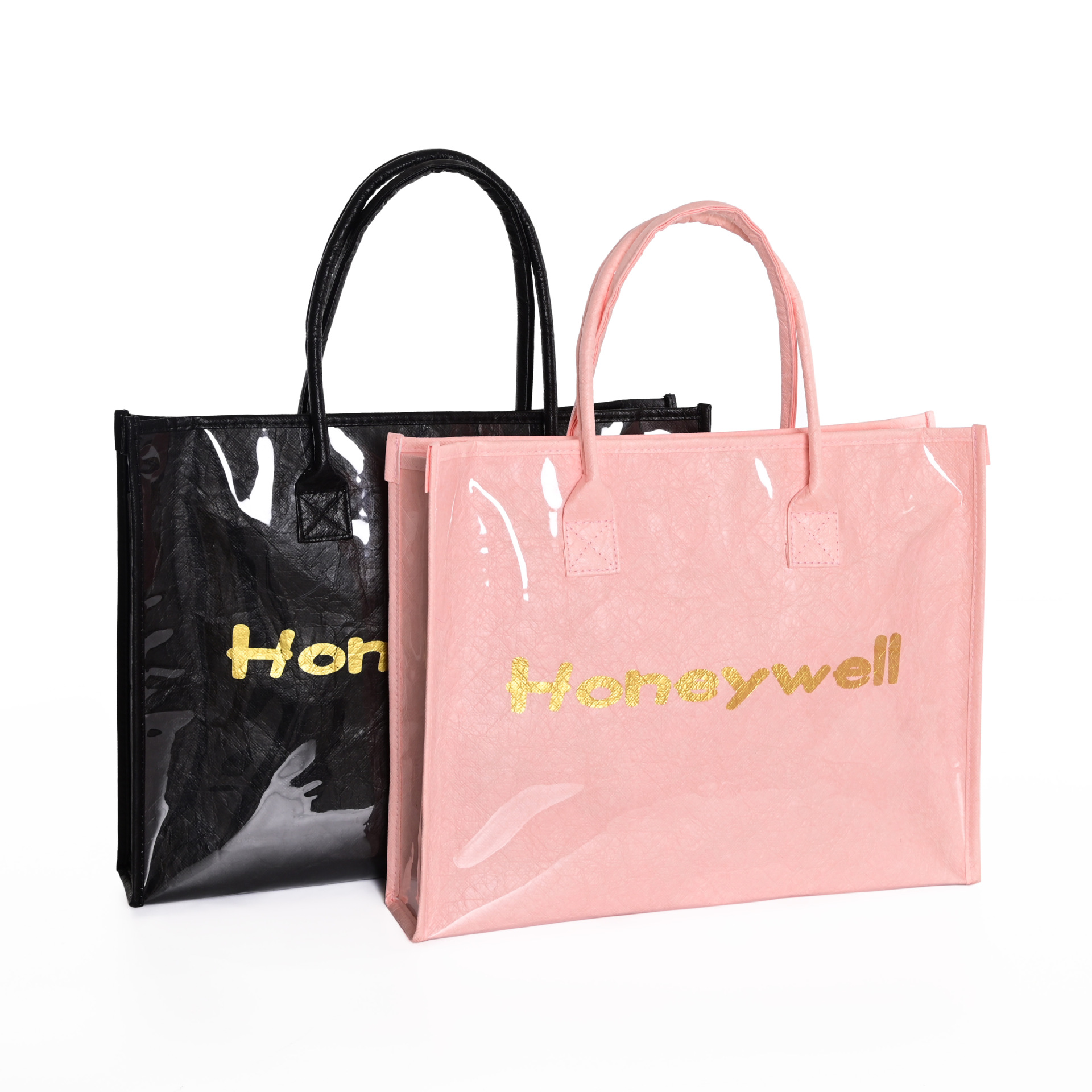 新款英文字母单肩女包ins双层透明pvc手提包网红时尚杜邦纸购物袋