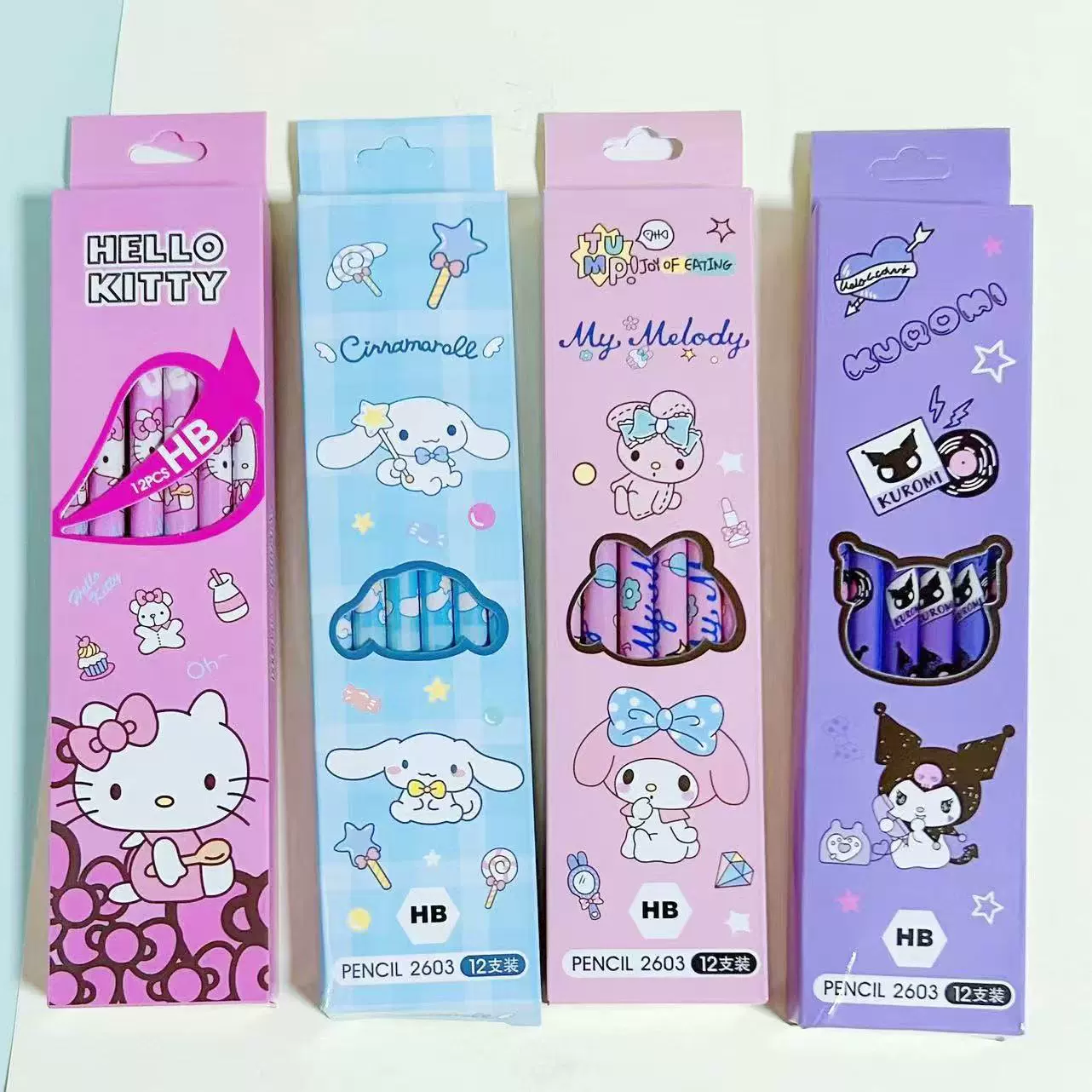 Карандаши Sanrio 12 шт в盒ке Kuromi cinnamon dog деревянные карандаши для школьников, художественные карандаши, пишущие ручки HB
