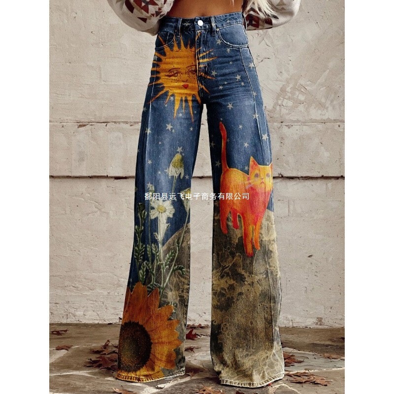 Independent website Xiyin TEMU AliExpress eBay European and American plus-size women's casual pants, thin imitation jeans