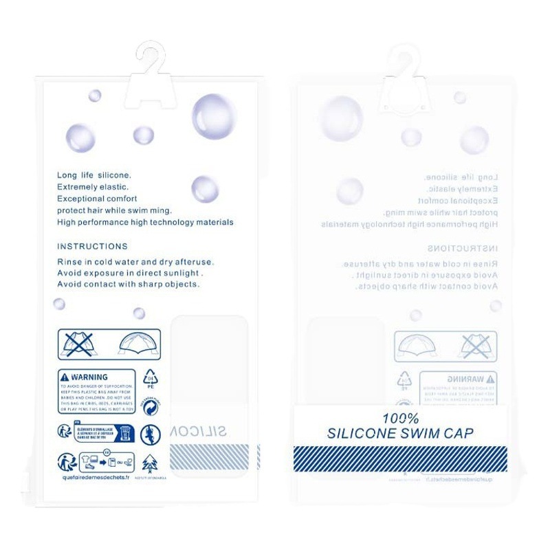 Temu French Triman Advertencia Spot Personalizado Diseño de impresión transparente PE Gorra de baño Gancho Bolsa con cremallera