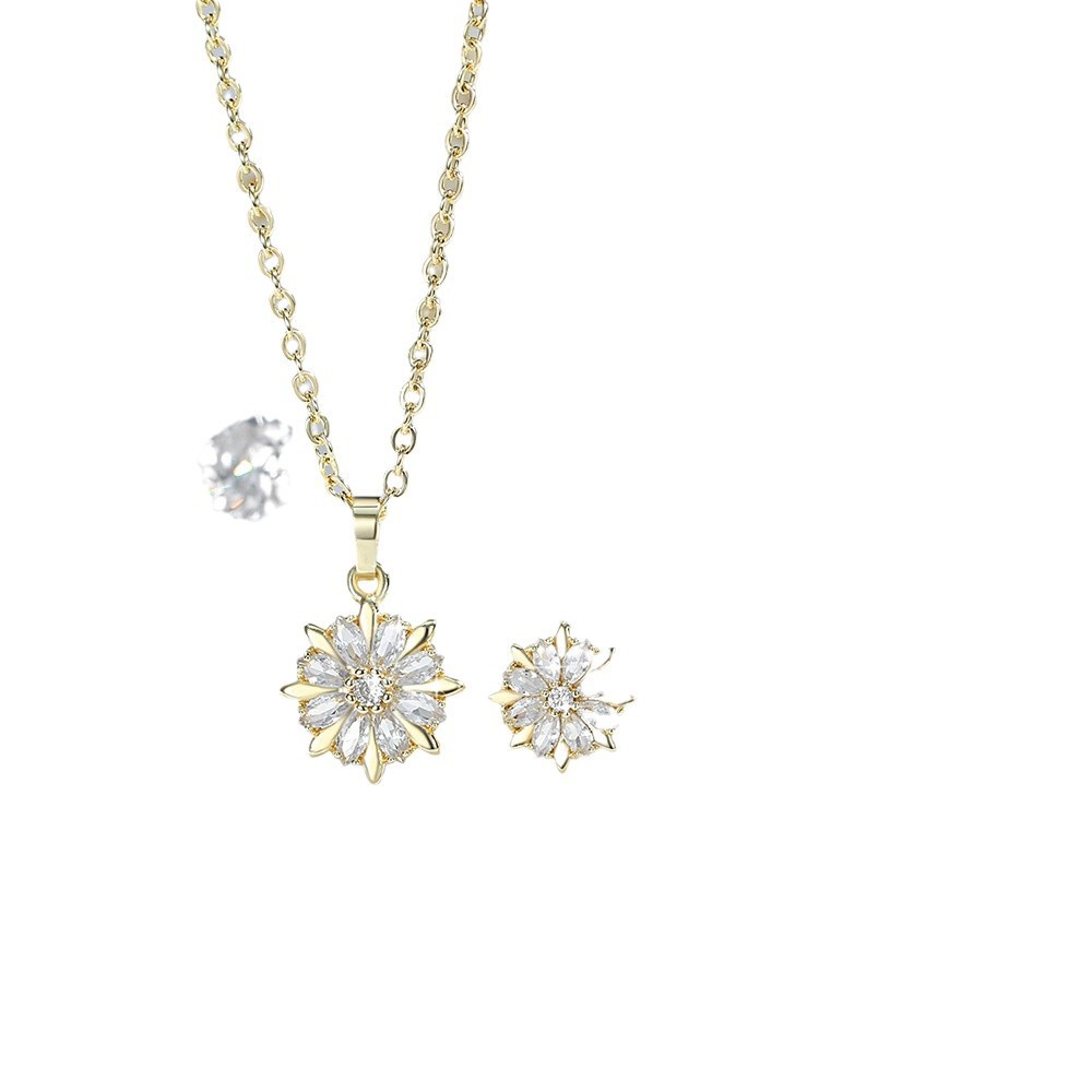 Ventas transfronterizas de flores colgante conjunto de joyería de moda damas collares de zircon orejetas de cobre chapado en oro joyería en forma de O