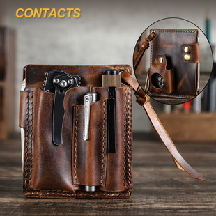 Black Angel Retro Genuine Cowhide Tool Bag Multi-Functional Outdoor Portable Flashlight Pen Cover Purely Handmade Waist Bag