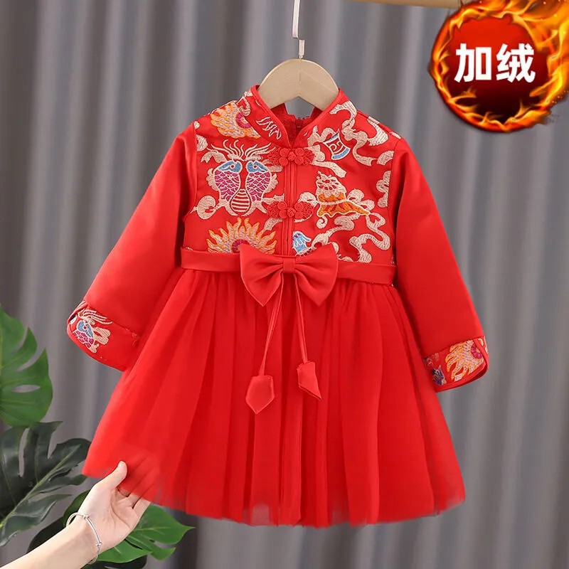 New Style Red Embroidered Princess Hanfu Festival Performance Chinese-Style Puffy Dress for Girls Wholesale New Style Red Embroidered Princess Hanfu Festival Performance Chinese-Style Puffy Dress for Girls Wholesale