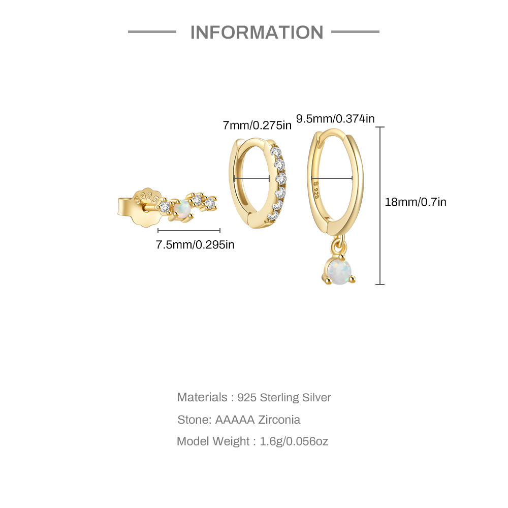 4g Weight Zircon Inlay Material Earrings Classification 3 Pieces Set Quantity Daily Occasion 925 Sterling Silver Material Geometric Pattern Women's Gender Plating, Inlay Design Simple Style Style 3 Pieces Set 925 Sterling Silver Zircon Geometric Earrings 7
