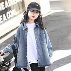 女童牛仔衬衫外套2025时髦洋气儿童新款洋气韩版春秋款中大童上衣