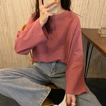 2025秋季新款长袖t恤女基本款宽松甜美纯色减龄上衣ins潮打底衫