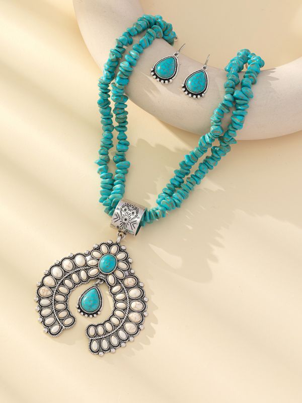 Casual Retro Geometric Alloy Turquoise Plating Unisex Earrings Necklace display picture 10