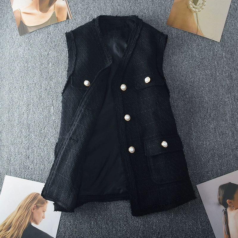 Жилет больших размеров в стиле Шанель, женский весенний жилет средней длины для пышных девушек, Модный облегающий жилет без рукавов с V-образным вырезом, жилет, жилет