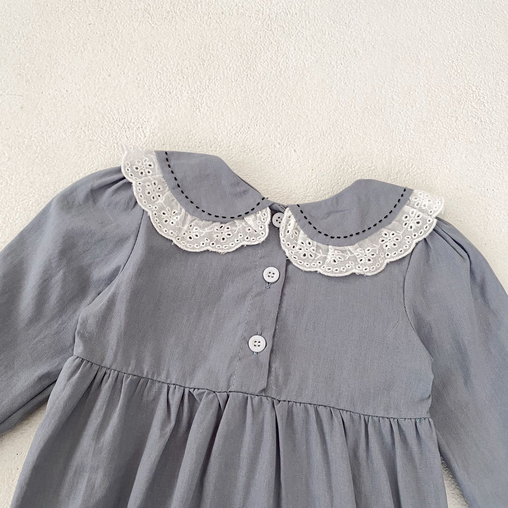 INS 2024 Herbst Baumwolle Klasse A Schwestern Mädchen Baby Spitze Puppe Hals Langarm Furz Gewickelt Romper + Rock_voghion.com