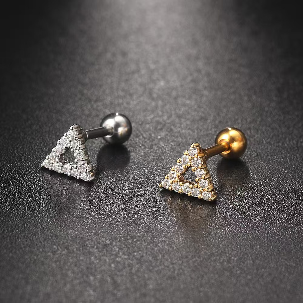 18K Gold Heart-Shaped Zircon Cartilage Ear Stud Stainless Steel Screw Ball Earring for Women detail image 8