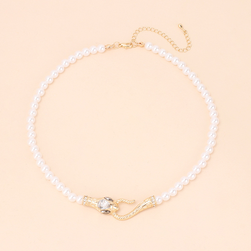 rhinestone pearl necklace fashion niche design snake-shaped clavicle chain