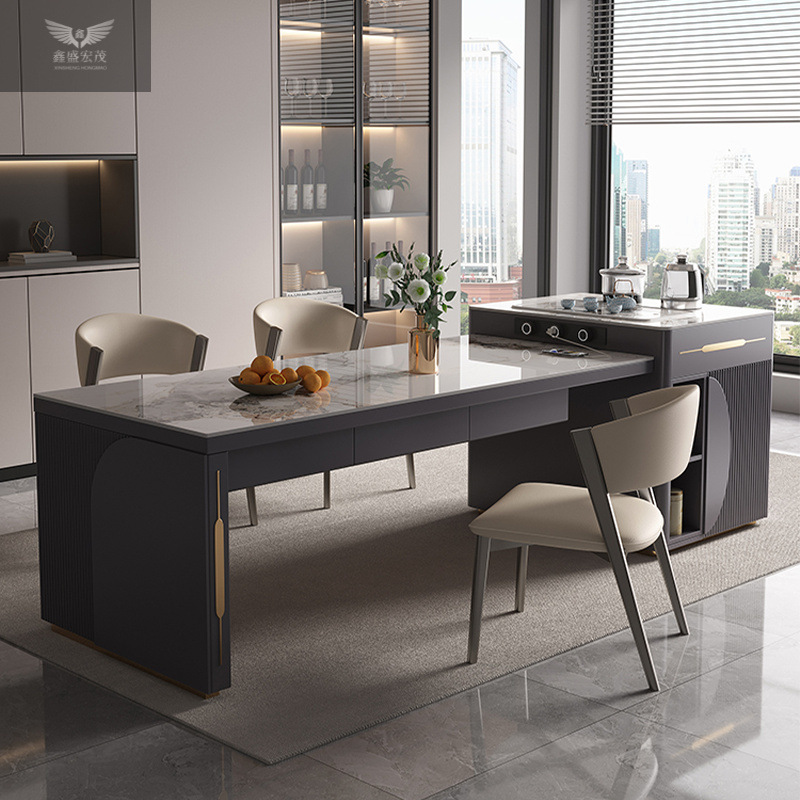 Mesa de comedor retráctil, mesa de comedor doméstica de lujo ligera, mesa de comedor de roca integrada, combinación de mesa de comedor de alta calidad, simple y multifuncional.