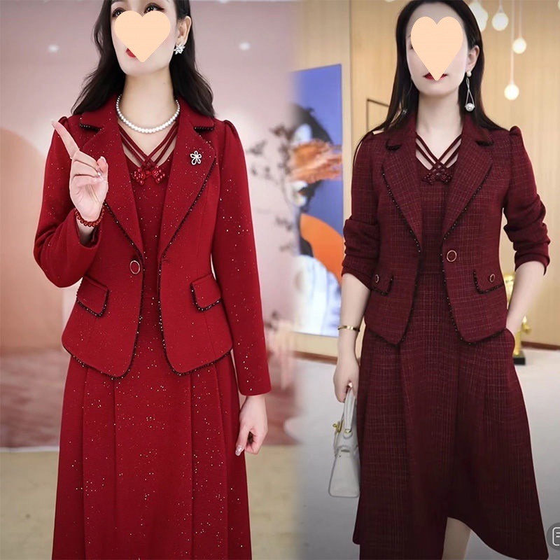 シングル/スーツのスーツのスカートの女性春秋2025の新しいファッションの修身の年齢のワンピースの2つのセットの女性|undefined