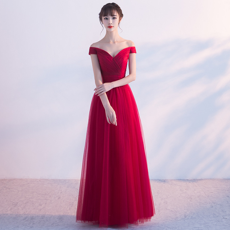 Bride's Toast 2026 New Spring Sexy Off-Shoulder Long Red Wedding Reception Evening Gown Dress_voghion.com