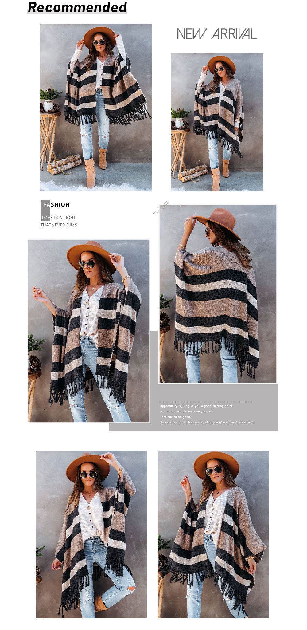 stripes printed tassel stitching knitted cardigan shawl NSWJY137633