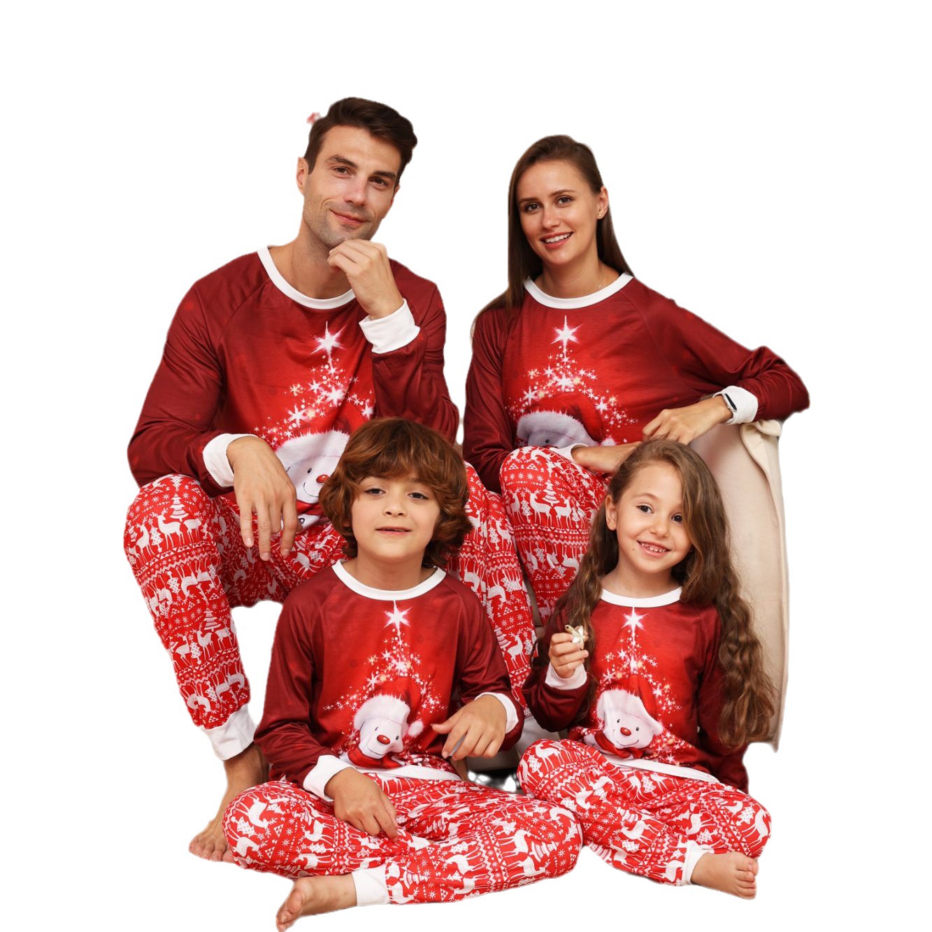 Christmas Cartoon snowman Deer Christmas family dress printed homestays pajamas_viptrois.com