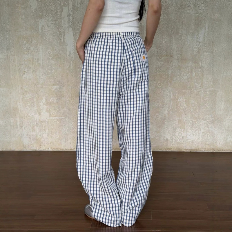 Mountain-Style Japanese Fashion Car American Retro Bubble Gauze Comfortable Yamamoto Pants Plaid Breathable Wide-Leg Loose Long Pants Trendy Mountain-Style Japanese Fashion Car American Retro Bubble Gauze Comfortable Yamamoto Pants Plaid Breathable Wide-Leg Loose Long Pants Trendy