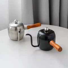 Cross-border bestseller 304 Japanese-style hand-poured teapot 500ML mini stainless steel thin mouth wood handle drip pour-over coffee pot