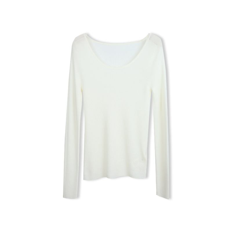 春の新型揚子紗U襟長袖セーター60本のシームレス一体100ウールのスリムニット