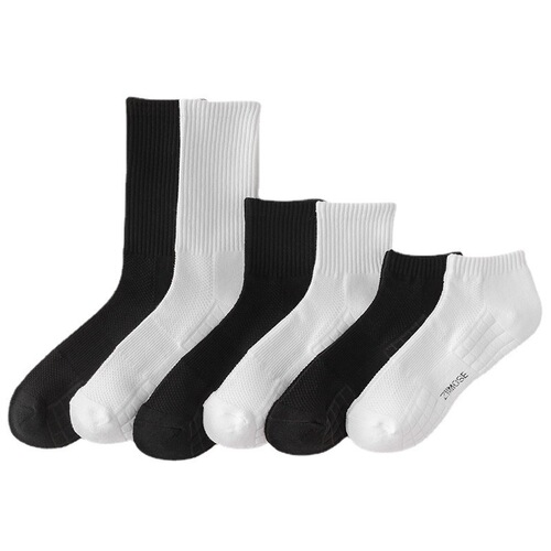 Men's mid-calf socks, towel bottom, thickened terry stockings, sweat-absorbent black and white high-top basketball socks, trendy