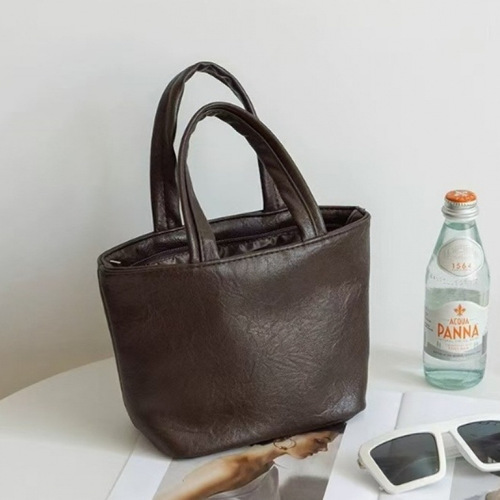 Soft leather handbag women's small bag stylish makeup bag solid color cute mini shoulder bag