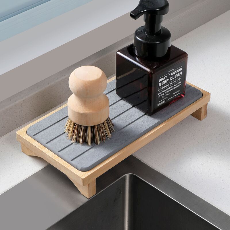 Cross-border bamboo frame diatom mud kitchen instant drying mat faucet countertop draining mat bathroom absorbent stone tray