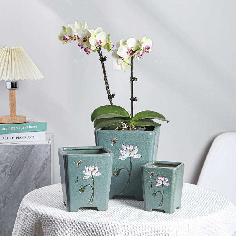 Новый китайский квадратный цветочный горшок керамическая свеча зеленая посадка райская птица простой классический ветер фаленопсис большой размер